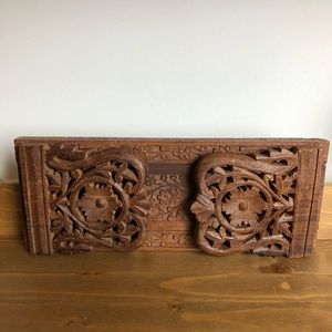 Indian Carved Wood Adjustable Bookshelf Stand